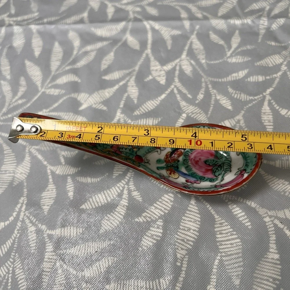 Vintage Japanese Porcelain‎ Soup Spoon Hand Decorated in Hong Kong Pink Teal